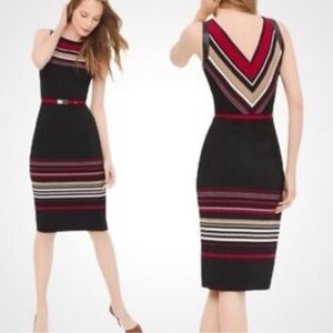 cleo Black Sleeveless Midi Dress with Red and Cream Stripes